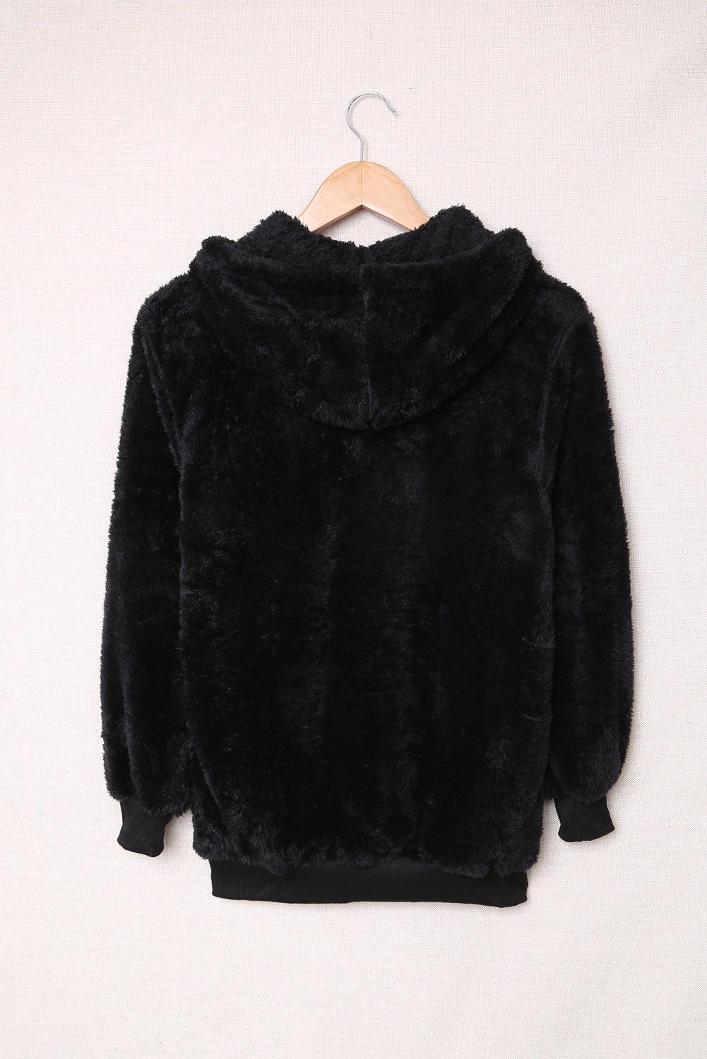 Black Warm Furry Pullover Hoodie