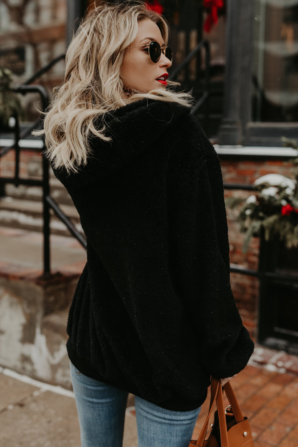 Black Warm Furry Pullover Hoodie