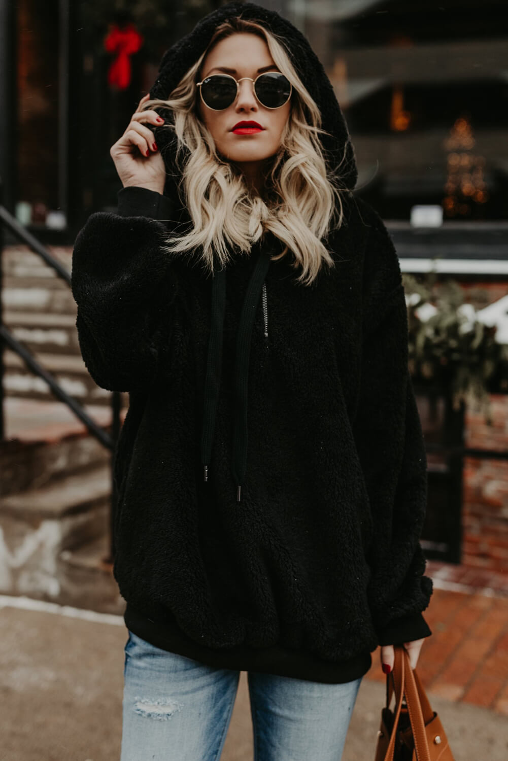 Black Warm Furry Pullover Hoodie