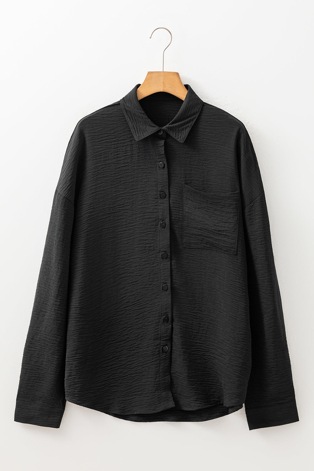 Black Pure Color Patch Pocket Shirt
