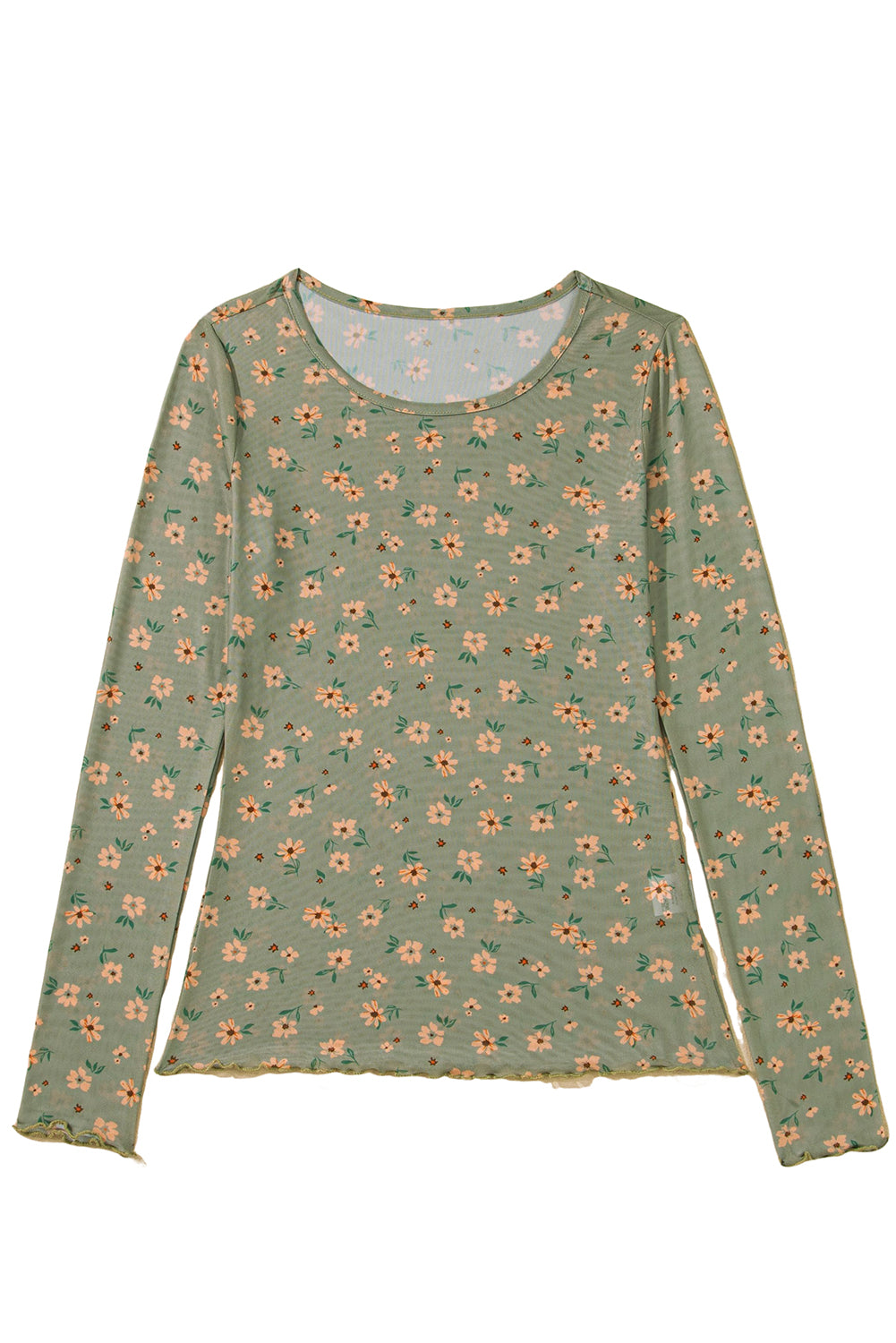 Laurel Green Vintage Floral Print Southern Style Mesh Long Sleeve Top