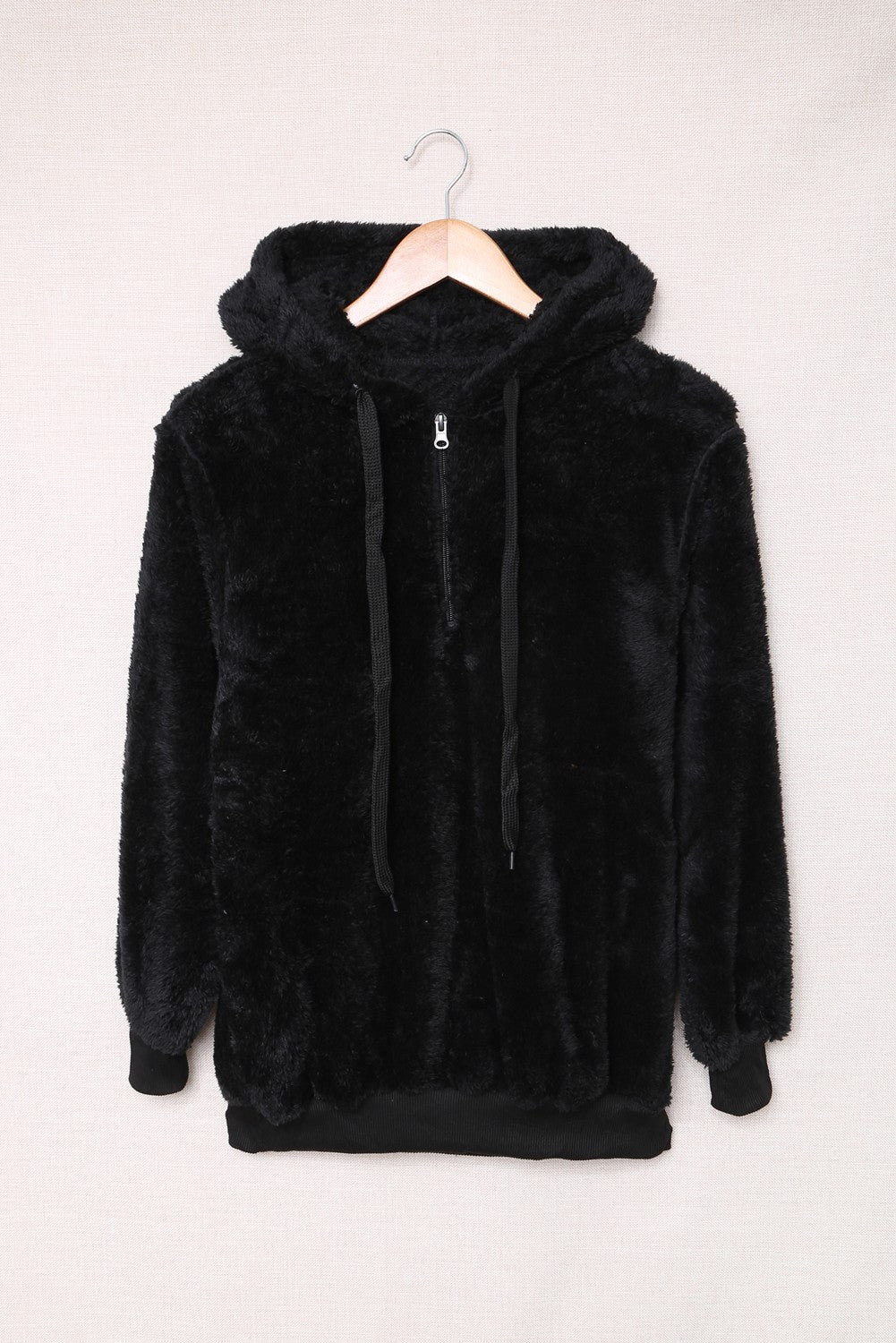 Black Warm Furry Pullover Hoodie