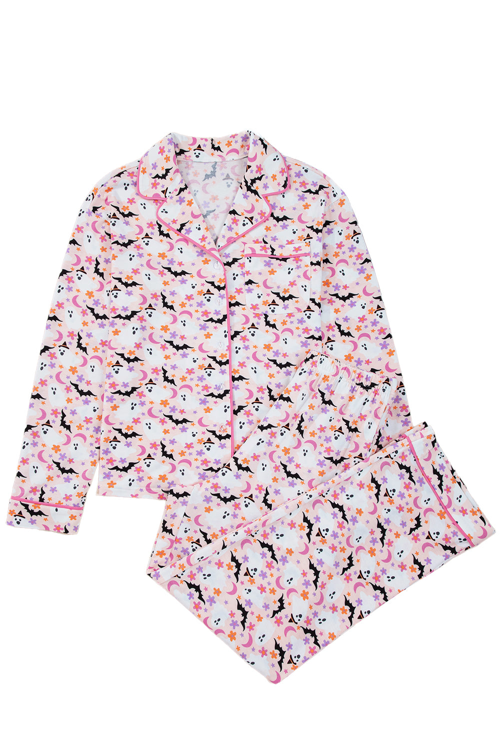 Pink Halloween Eve Haunted Honey Bat Print Pajama Set