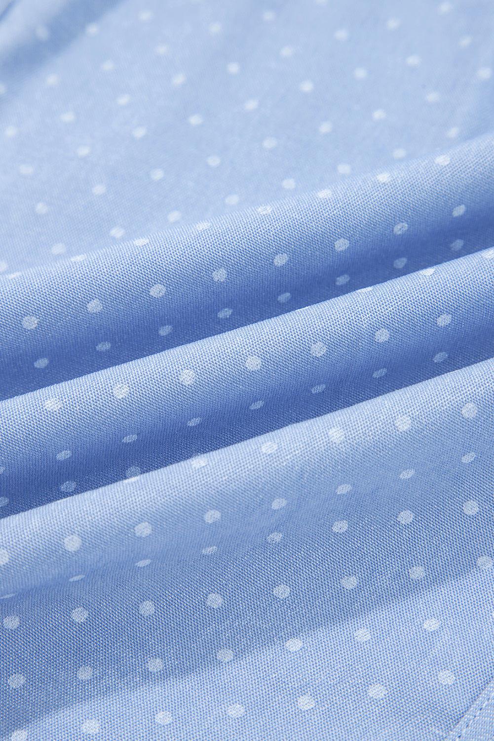 Beau Blue Lace Trim Patchwork Dotted Print Collared Denim Blouse