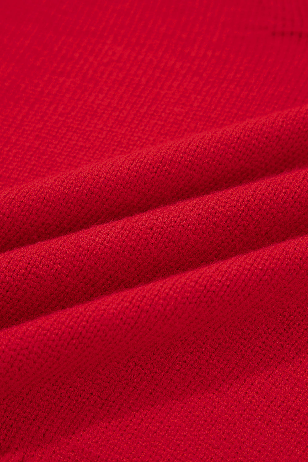 Racing Red Collared V Neck Ribbed Edge Sexy Elegant Sweater