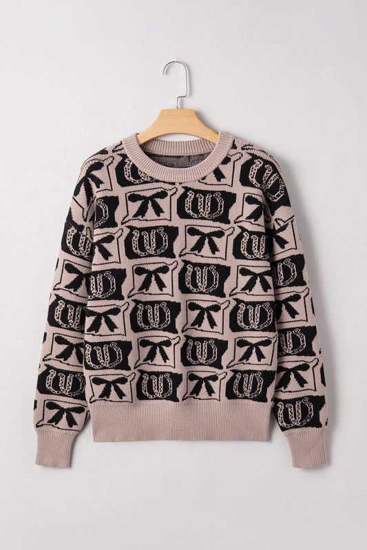Black Bows & Horseshoes Pattern Western Fashion Print Sweater