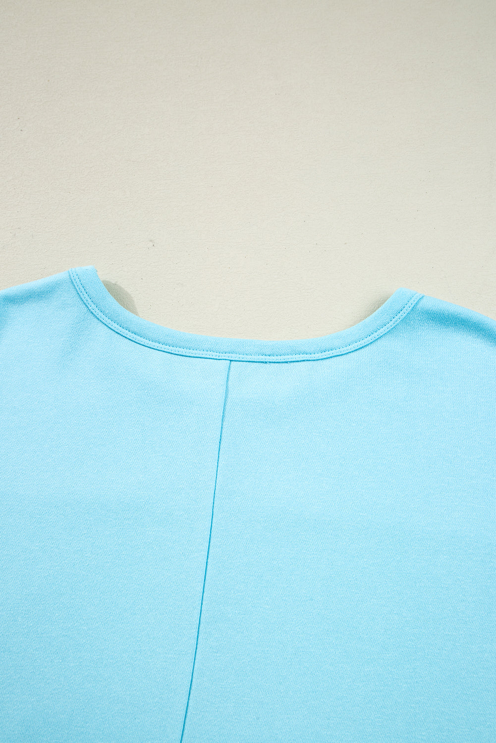 Aruba Blue Plus Size Solid Color Splicing Raw Hem Pullover Top Shorts Set