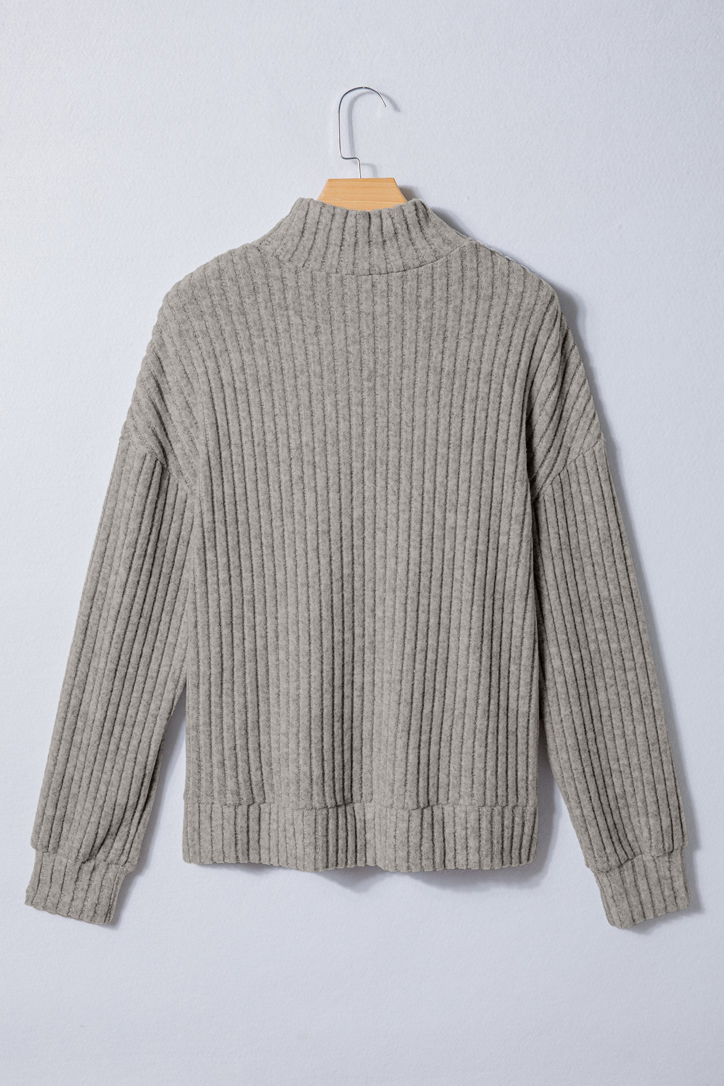 Gray Morn Ribbed High Neck Knitted Pullover Top