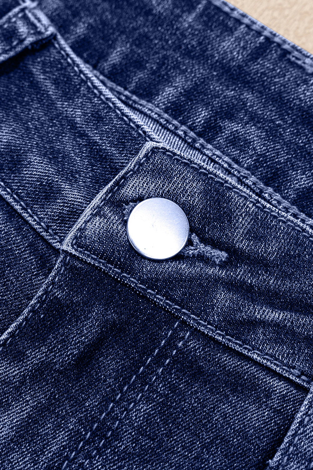 Real Teal Folded Cuffs Distressed Straight High Waist Jeans