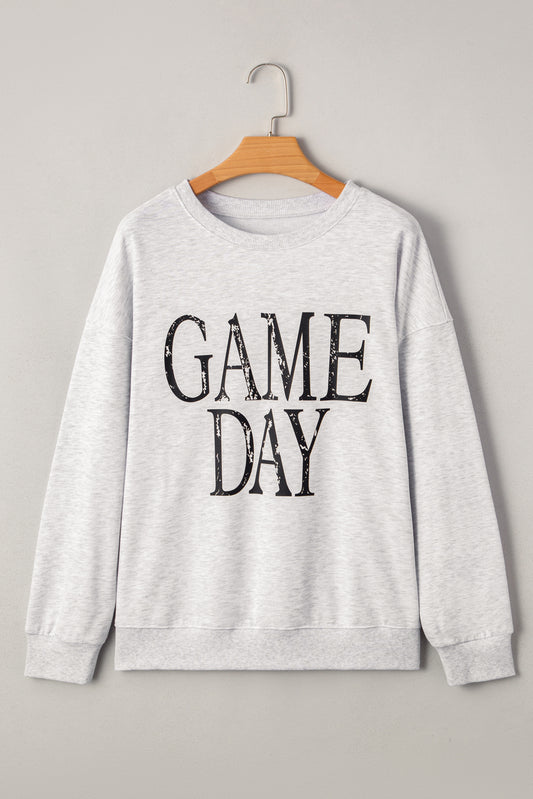 Black Vintage Washed GAME DAY Graphic Baggy Sweatshirt