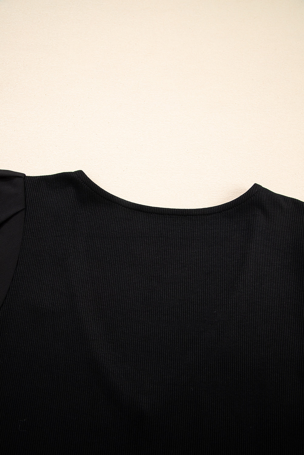 Black Mesh Ruffled Sleeve Slim Fit V Neck Top