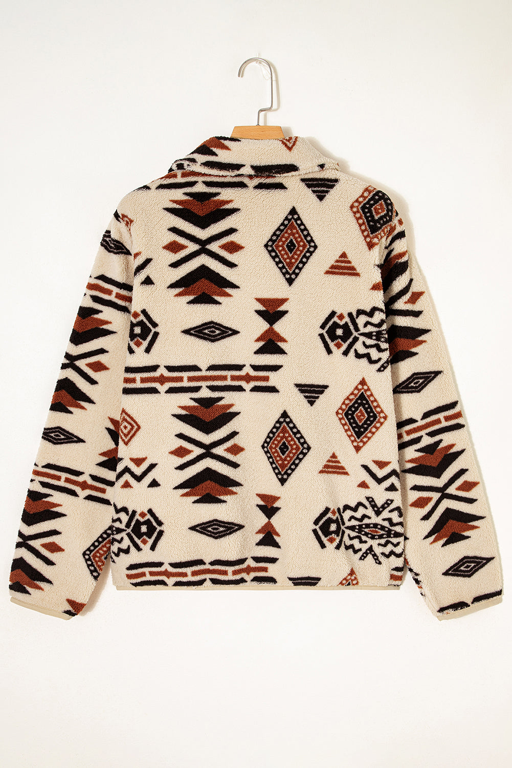 Beige Western Aztec Half Zip Plush Sweatshirt