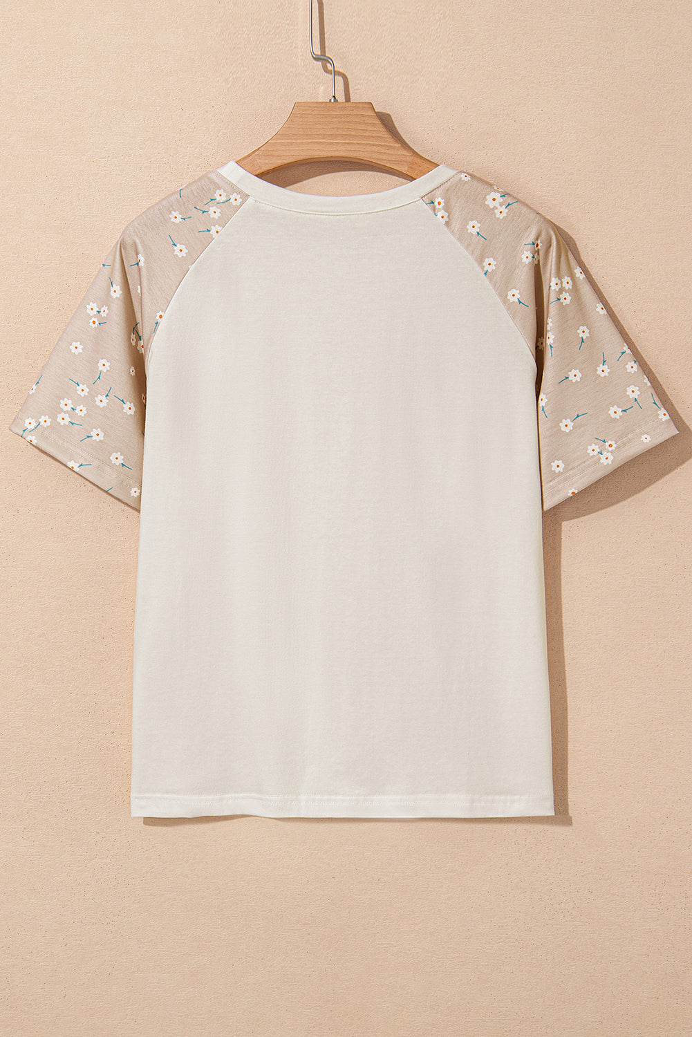 Beige Floral Print Color Block Raglan Sleeve T Shirt