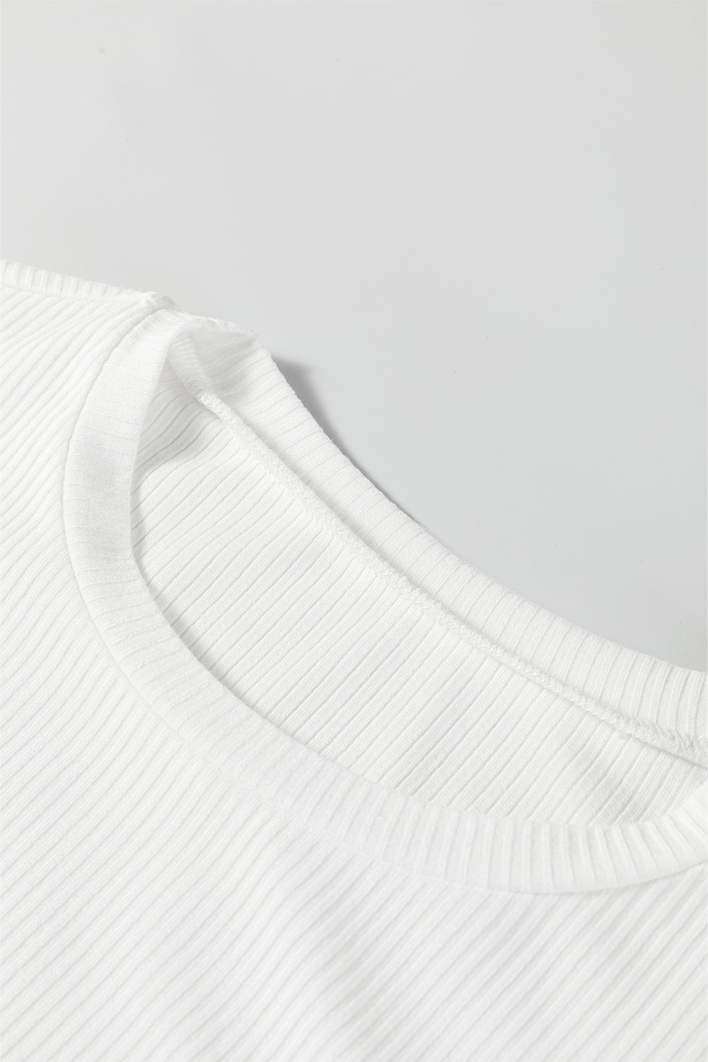 White Ribbed Long Sleeve Crew Neck Solid Color Bodysuit