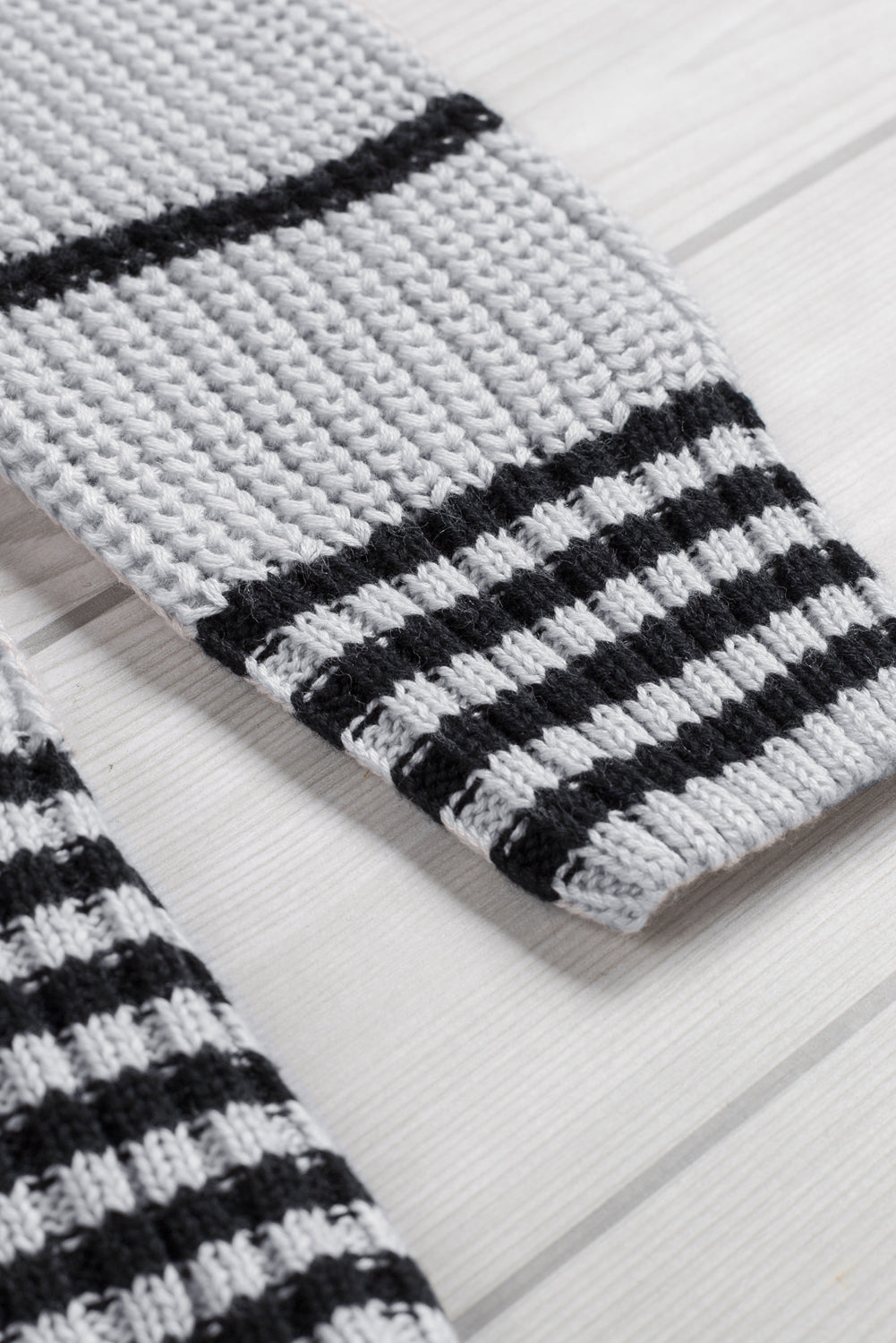 Gray Ribbed Knit Striped Sweater