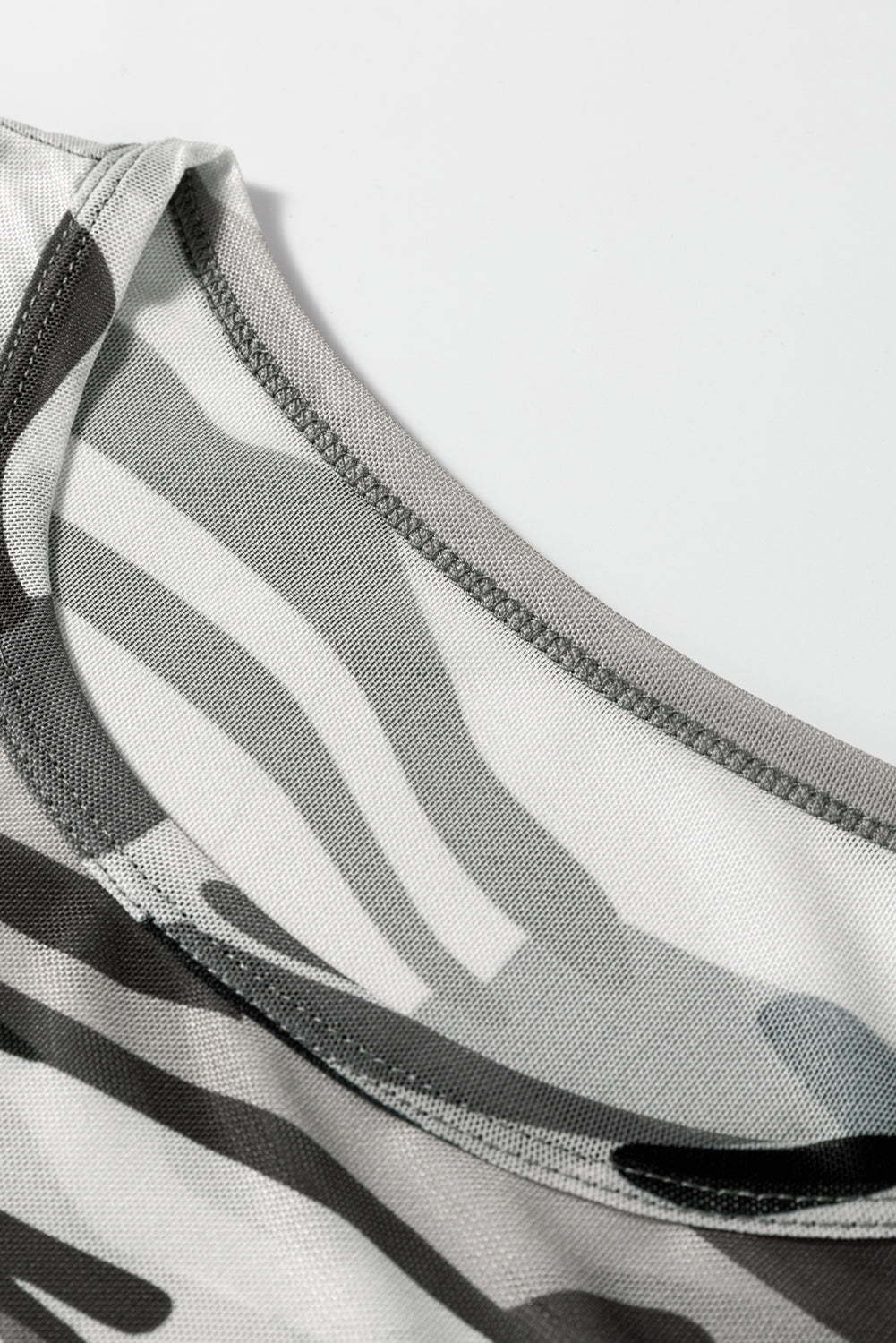 Green Western Fashion Camouflage Print Mesh Long Sleeve Top