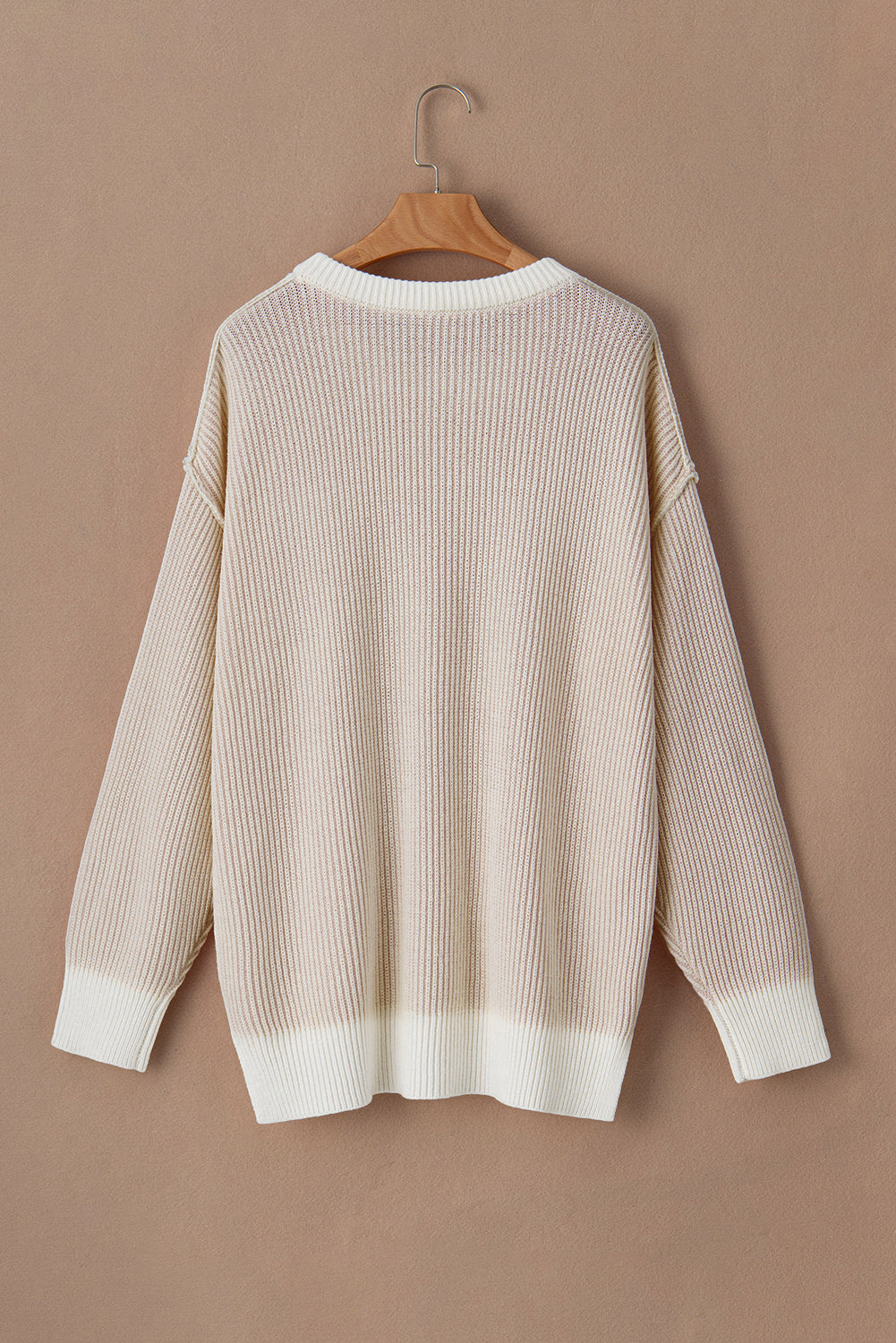 Brown Stripe Plus Size Contrast Trim Crew Neck Rib Knit Drop Shoulder Sweater