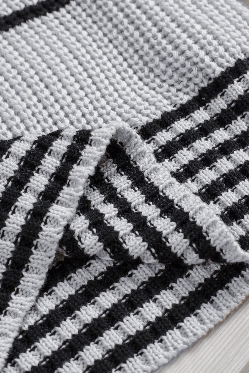 Gray Ribbed Knit Striped Sweater