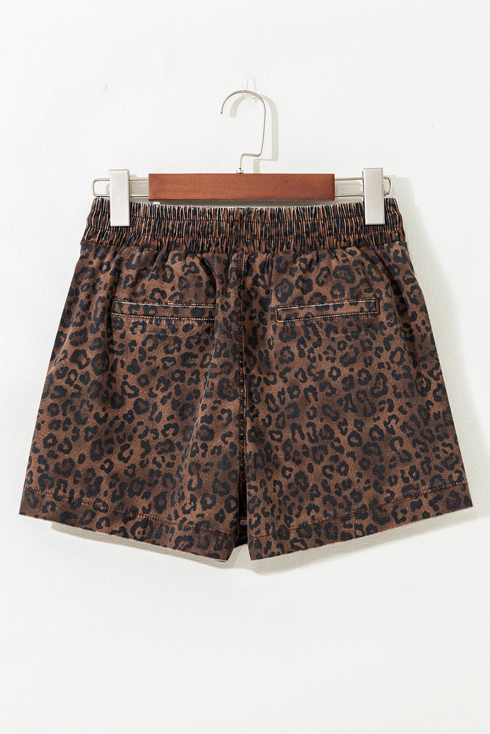 Brown Leopard Print Elastic Waistband Drawstring Denim Skort