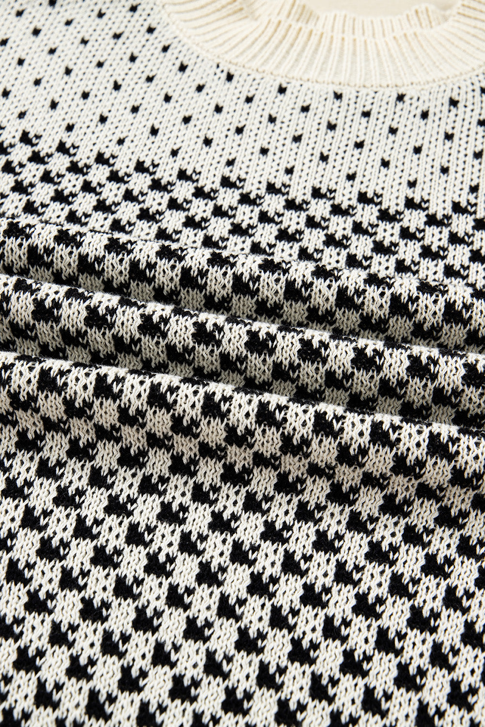 Black Contrast Color Pattern Lantern Sleeve Sweater