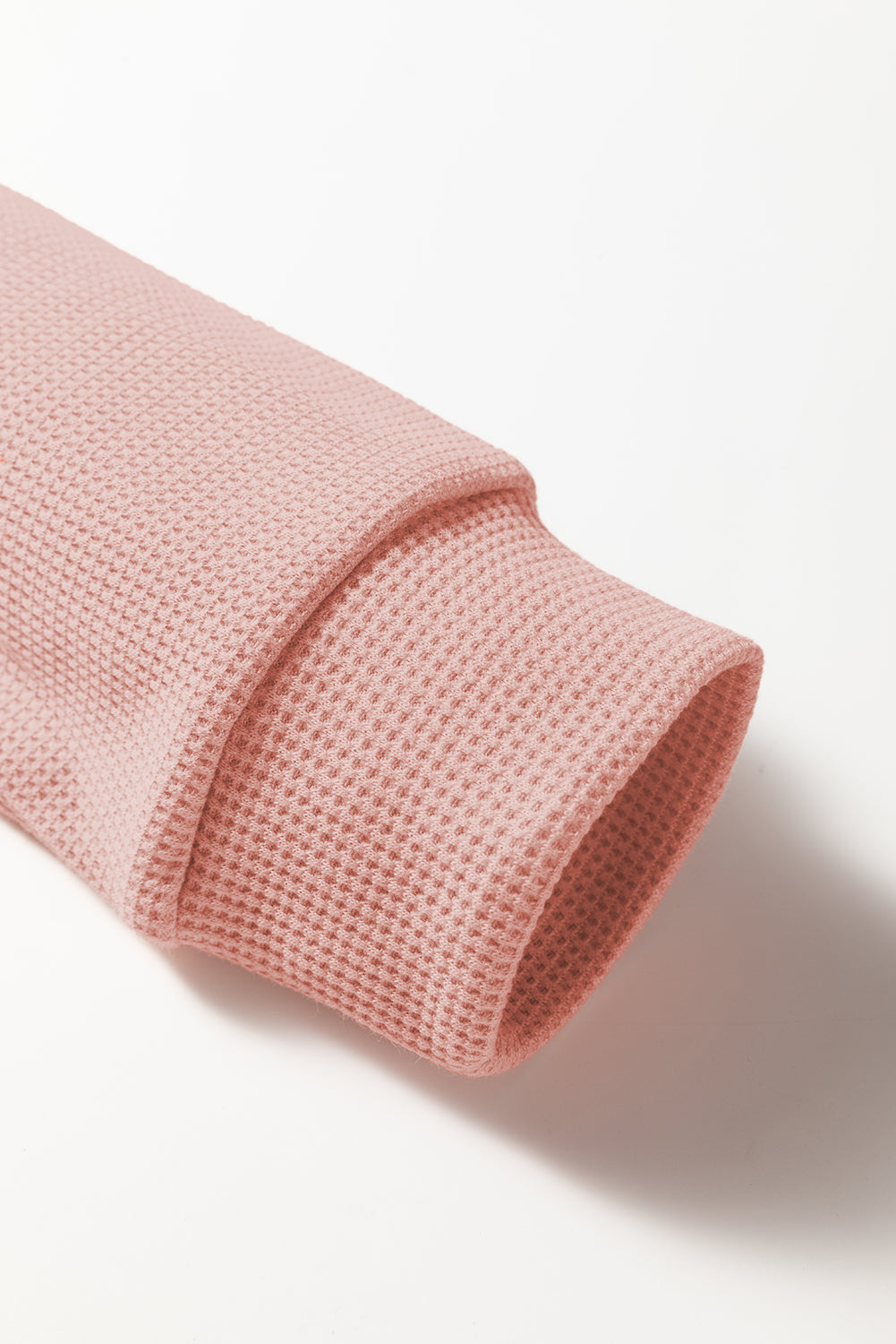 Gossamer Pink Rounded Hem Waffle Long Sleeve Top
