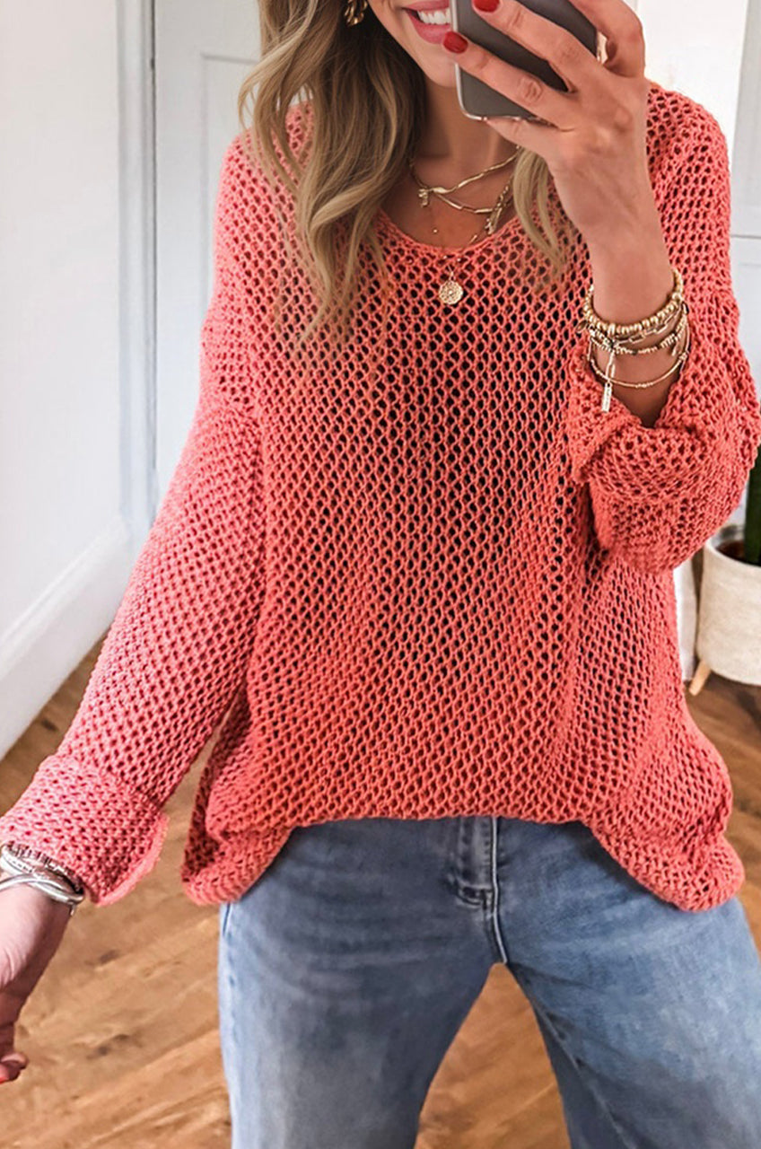 Coral Crochet Hollow-out Jumper Top Sweater