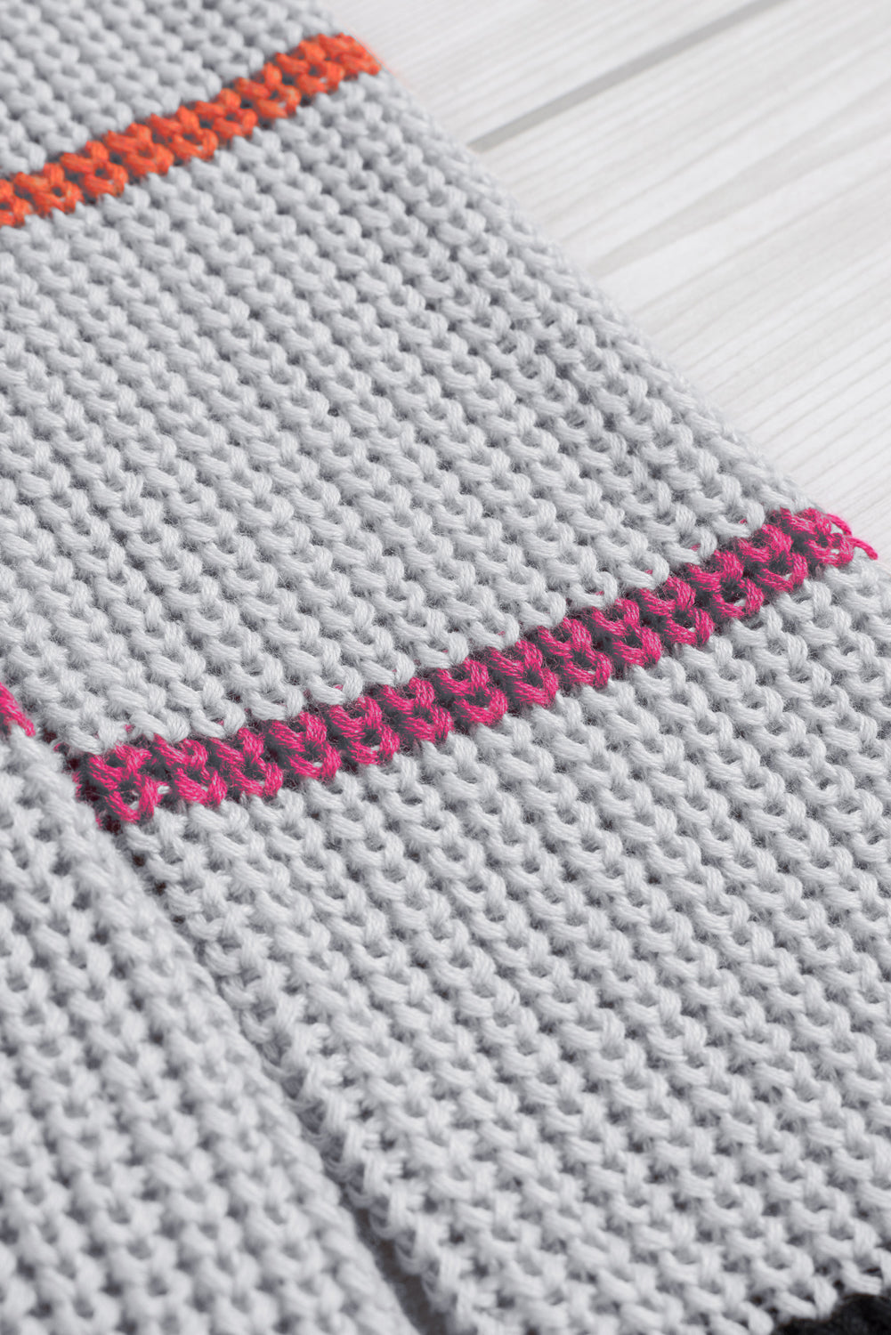 Gray Ribbed Knit Striped Sweater